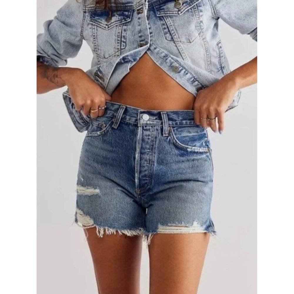 Agolde‎ Dee Short in Turmoil Distressed Denim Shorts Size 31 High Rise